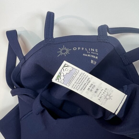 Aerie Offline Real Me Hold Up! Keyhole Sports Bra Size Medium Navy Blue Strappy - Picture 8 of 11